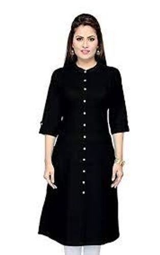 3/4 Sleeve And Round Neckline Comfortable Plain Dark Black Kurti For Ladies