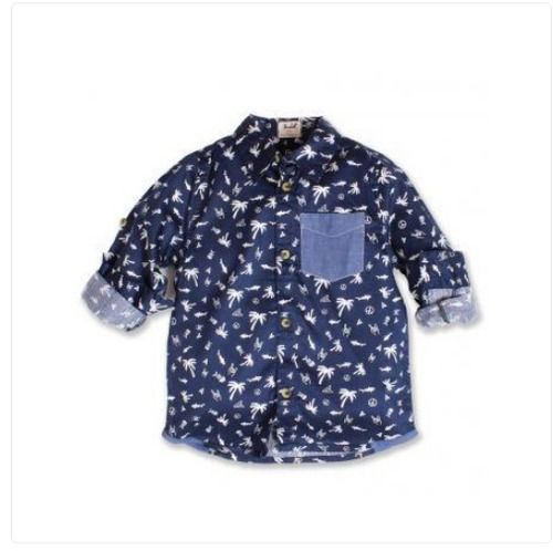 Full Sleeve Blue Printed Pattern Washable And Comfortable Cotton Shirt For Kids