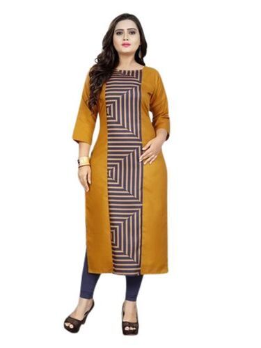 Perfect And Stylish Appealing Designed Yellow Ladies Stylish Cotton Kurti