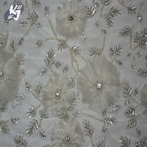 Smooth Finishing Simple Look Attractive Design Skin Friendly Breathable Beaded Bridal Fabric