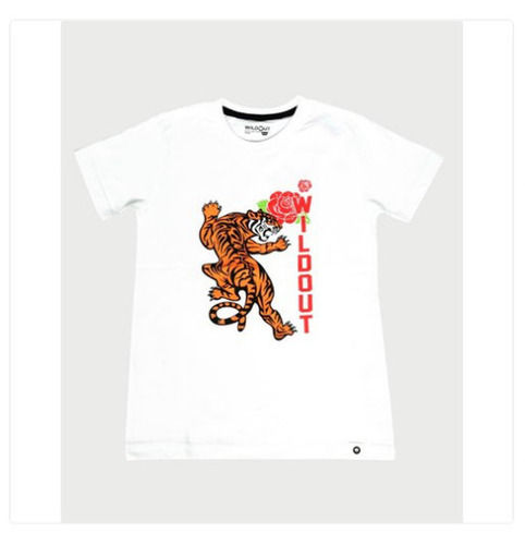 White Printed Pattern Washable And Comfortable Cotton T-shirt For Kids