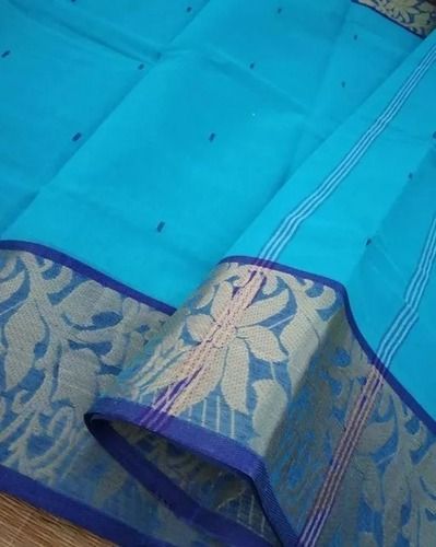  Blue Color Cotton Silk Embroidered Stylish Ladies Saree