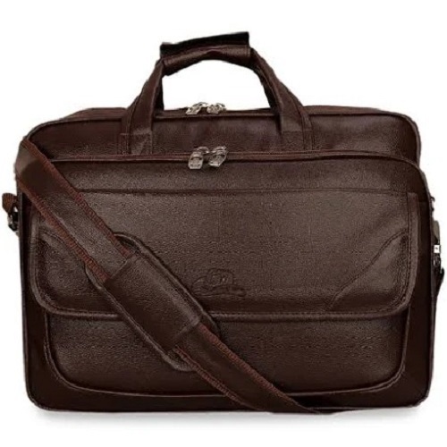 Blue-Black 17Cm Width Brown With Three Compartment And Zipper Closure Leather Laptop Bag 