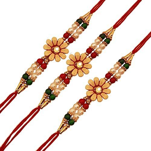 6-7 Inches Multicolor Plastic Beaded Designer Fancy Religious Rakhi