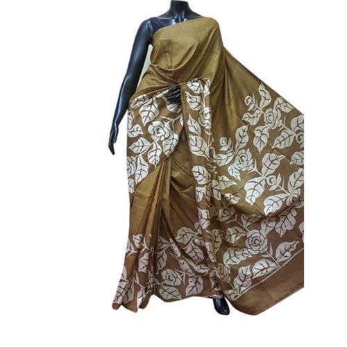 Brown Smooth Printed Pattern Casual Wear Silk Saree With Blouse Piece  Application: Medical