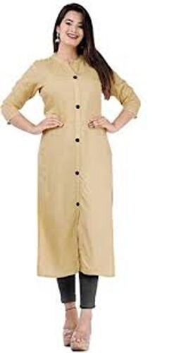 High-Quality Women Casual Wear Straight Cut Regular Fit Skin Colour Cotton Kurti