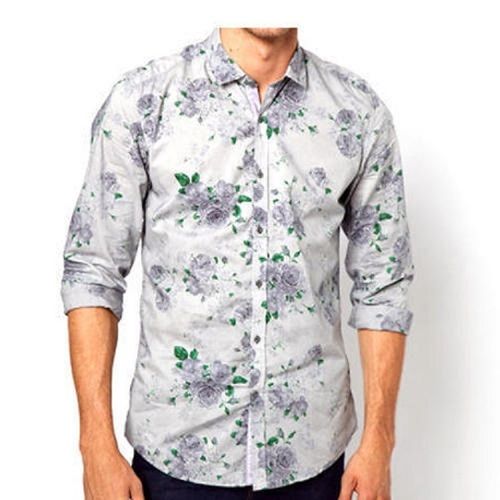 Mens Printed Full Sleeve White Casual Wear Cotton Shirts