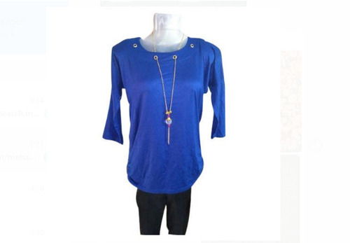 Short Sleeve Blue Plain Pattern Washable And Comfortable Ladies Cotton Kurti