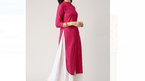 Short Sleeve Pink Plain Pattern Washable And Comfortable Ladies Cotton Kurti