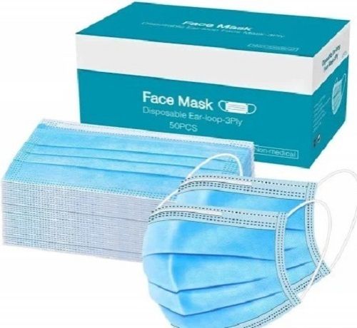 Lightweight Comfortable Non Woven Fabric Disposable Three Ply Face Mask Pack Of 50 Pieces