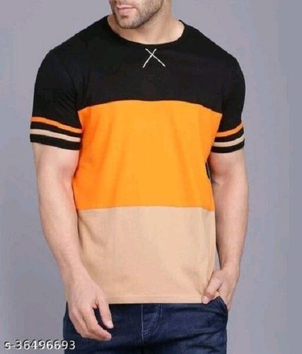 Multicolor Half Sleeve Round Neck Casual Wear Printed Pattern Cotton T Shirts 