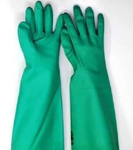 Plain Green Rubber Full Finger Safety Hand Gloves For Hospitals