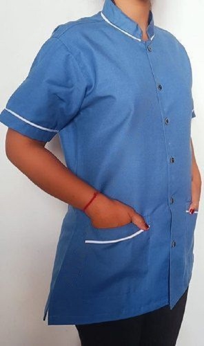 Black Short Sleeves Round Collar Ladies Daily Wear Sky Blue Hospital Staff Uniform 