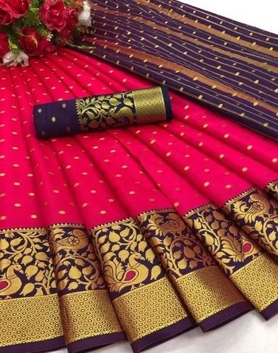 Orange Washable Breathable Length 5.5 Meter Golden Work Silk Ladies Saree For Party Wear