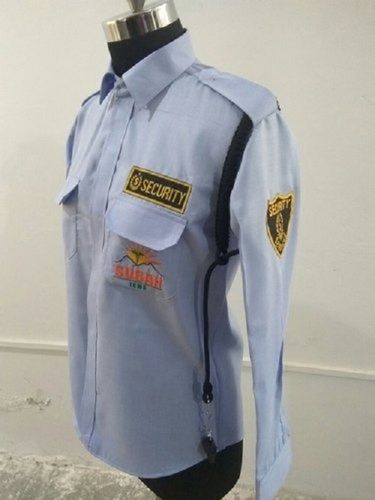 Washable Poly Cotton Fabric Collar Neck Blue Security Guard Uniform 