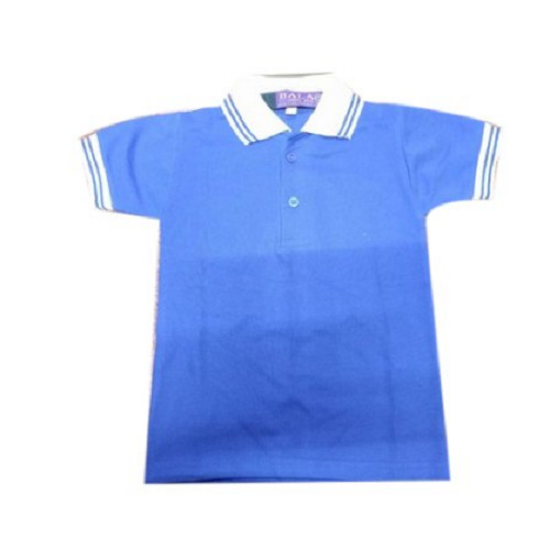 Blue And White Short Sleeves V Neck Cotton Fabric Kids School Uniform