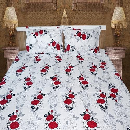 Red And White Printed Floral Design Cotton Bed Sheets