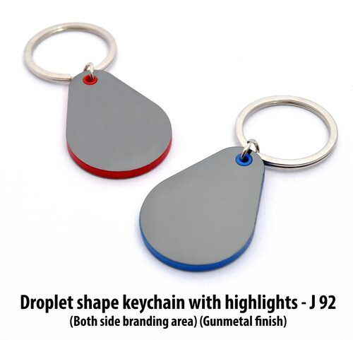 J92 a   Gunmetal Finish Droplet Shape Keychain with Highlights