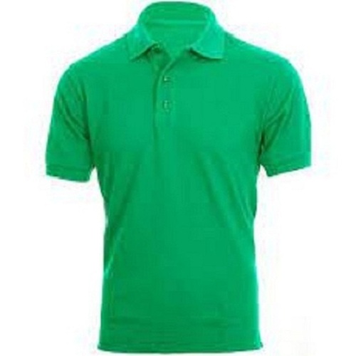 Mens Plain Green Wrinkle-Free Polo Neck Half Sleeve Cotton T-Shirts - Cotton, Sizes [S, M, L, XL], Green, Short Sleeve Style | Breathable, Skin-Friendly Design