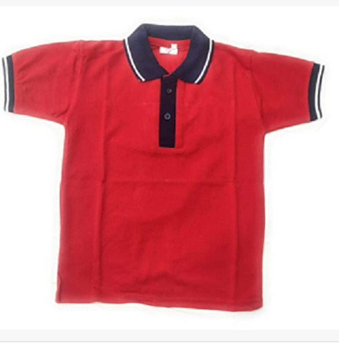 Red And Black V Neck Cotton Fabric Short Sleeves Kids School Uniform 