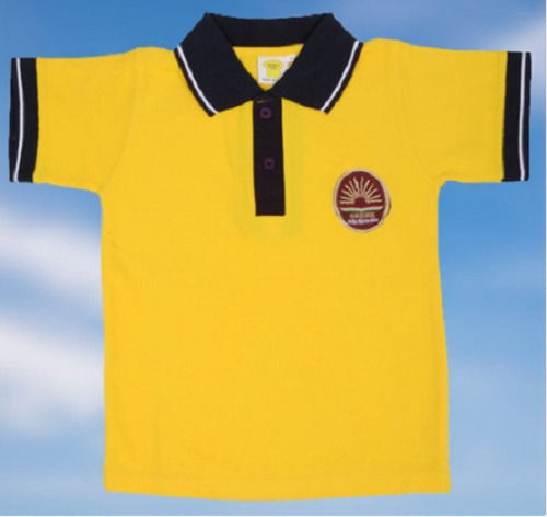 Yellow And Black V Neck Short Sleeves Cotton Fabric Kids School Uniform