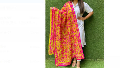 2.5 Meter Long Red And Yellow Embroidered Washable Designer Cotton Dupatta 