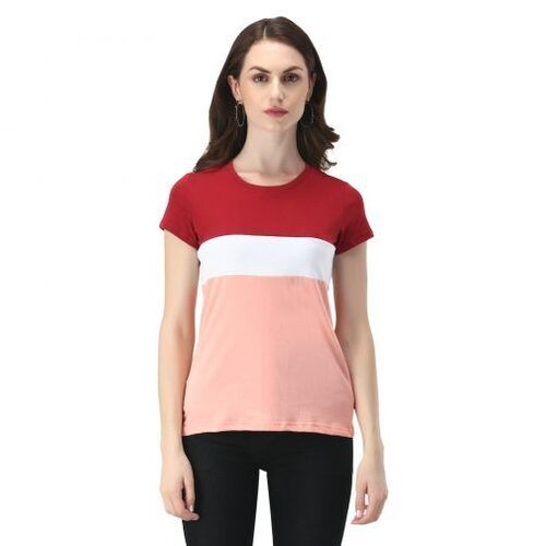 Brathable And Confortable Short Sleeves O Neck Multicolor Casual Wear Plain Ladies T Shirt 