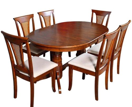 Durable Smooth Polished Oval Oak And Teak Wooden Dining Table Set