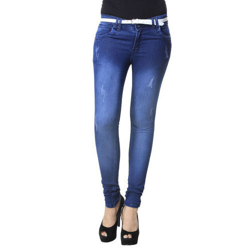 No Fade Washable And Comfortable Blue Slim Fit Fancy Denim Jeans For Ladies