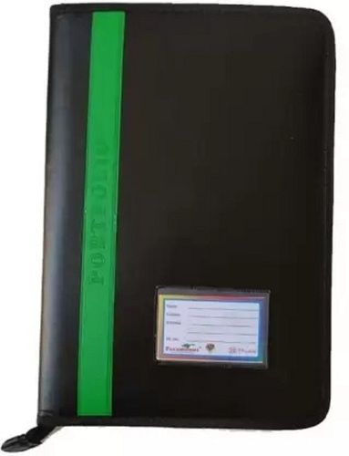 A4 Size Durable Black And Green Rectangular Synthetic Leather Portfolio File