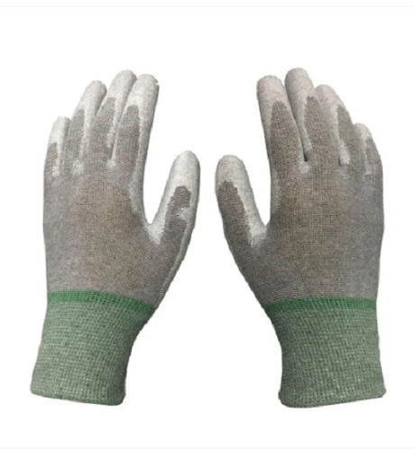 Gray And Green Nylon Fabric Anti Static Palm Coated Gloves 