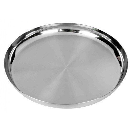 14 Inch Round Shape Sleek Design And Easy To Clean Coated Duplex Silver Stainless Steel Plates