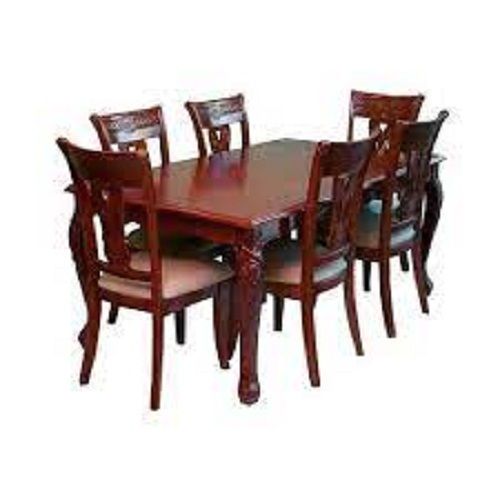Dark Brown Polished Wooden Based Dining Table Set