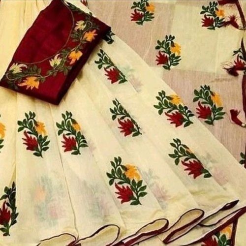 Party Wear Floral Printed Cotton Saree For Ladies