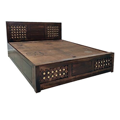 Machine Made Solid Oak Wooden Based Double Bed