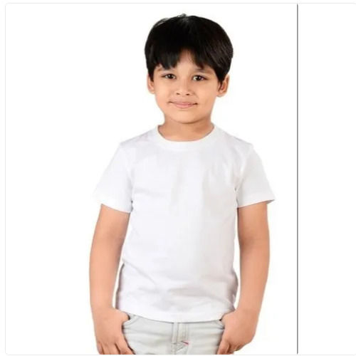 White Half Sleeve Round Neck Plain Washable Cotton Boy T Shirt 