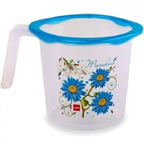 Pendants 1.5 Liter Capacity Cello Plastic Floral Printed Blue And White Bath Mug