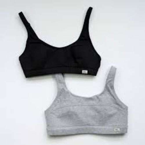 Black And Grey Lycra Cotton Daily Wear Plain Ladies Sports Lightly Non Padded Bra