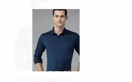 Breathable And Comfortable Regular Fit Full Sleeves Plain Blue Cotton Men Shirts