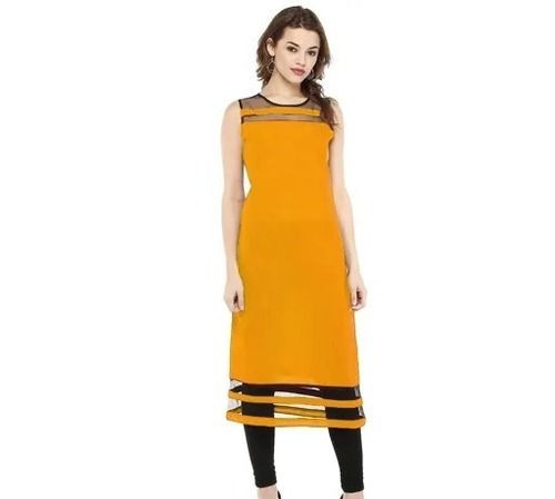 Ladies Slim Fit Round Neck Sleeveless Casual Wear Crepe Straight Kurti