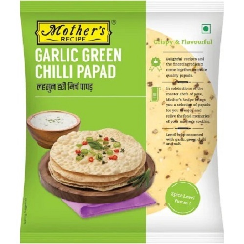 400 ग्राम गोल कुरकुरा और स्वादिष्ट लहसुन हरी मिर्च पापड़