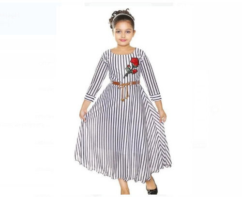 Ankle Length Three Fourth Sleeve Printed Round Neck Party Wear Gown For Girl  Age Group: 8+