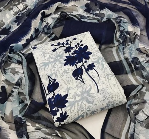 कैज़ुअल वियर आरामदायक और वॉशेबल फ्लोरल प्रिंटेड कॉटन स्लीवलेस अनस्टिच्ड लेडीज़ सूट जेनेरिक ड्रग