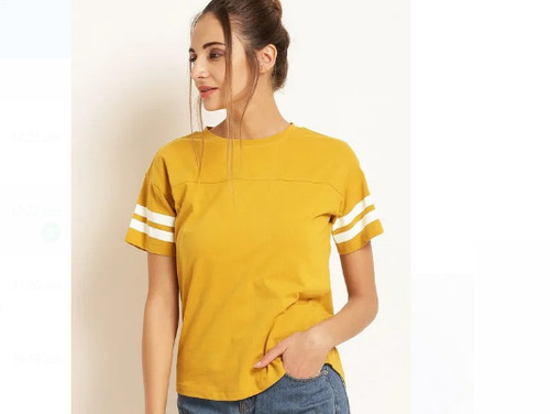 ब्लैक कैज़ुअल वियर वॉशेबल और ब्रीथेबल हाफ स्लीव राउंड नेक कॉटन लेडीज़ टॉप