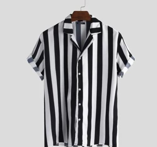 Casual Wear White And Black Comfortable Cotton Stripes Pattern Modern Boy Shirt