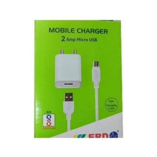Fast Charging And 2 Ampere Micro USB ERD White Color Mobile Charger - Rubber and Plastic Body, Lightweight Design | Ideal For Executives, Students, Travelers