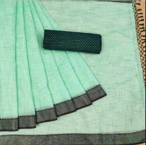 Ladies Hand Embroidered Casual Wear Plain Soft Cotton Saree With Blouse 