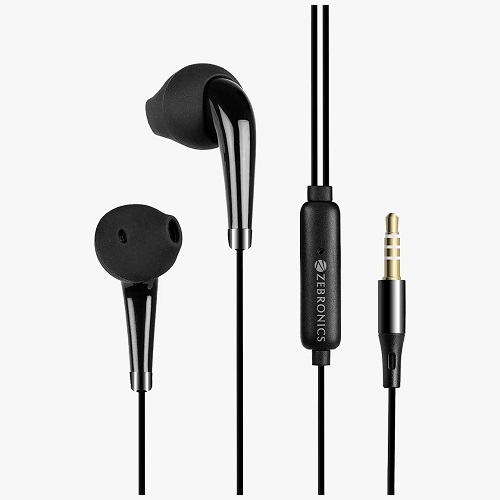Plastic And Rubber Material Deep Black Zebronics Wired Earphone
