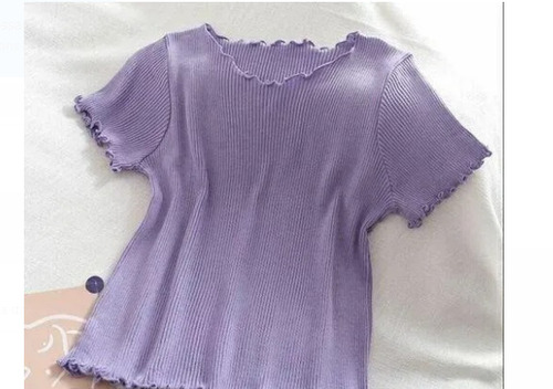 वॉशेबल और आरामदायक पर्पल प्लेन पैटर्न हाफ स्लीव कॉटन लेडीज़ टॉप