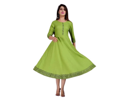 3 4 Th Sleeves Cotton Fabric Comfortable And Easily Washable Plain Anarkali Kurti For Ladies At 4745